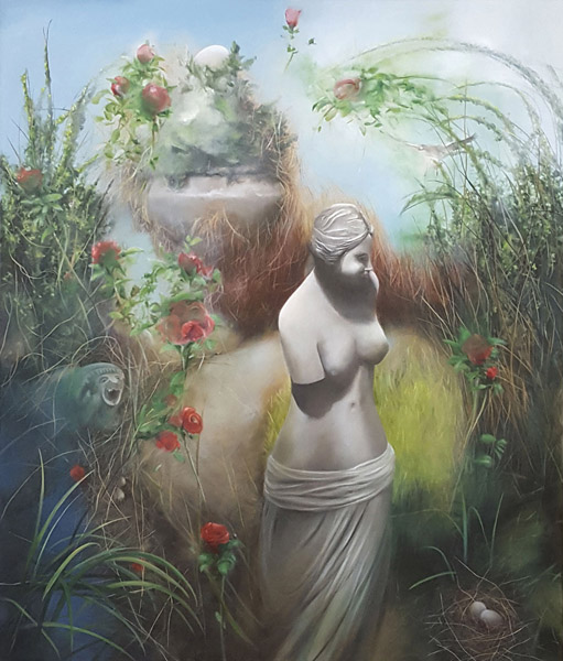 Garden Curiosities, oil on canvas, 60 x 51&quot;, 2018