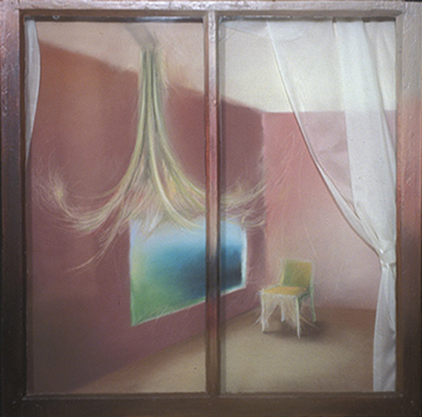 FLORIDA ROOM pastel on paper, fabric behind a window, 30.5&quot; x 30.5”, 2005